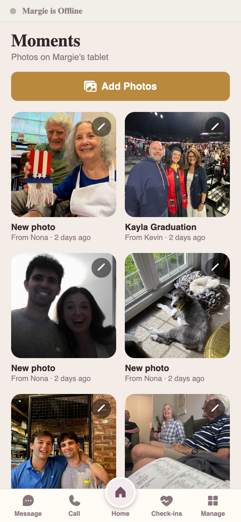 Moments — photos pushed to their tablet